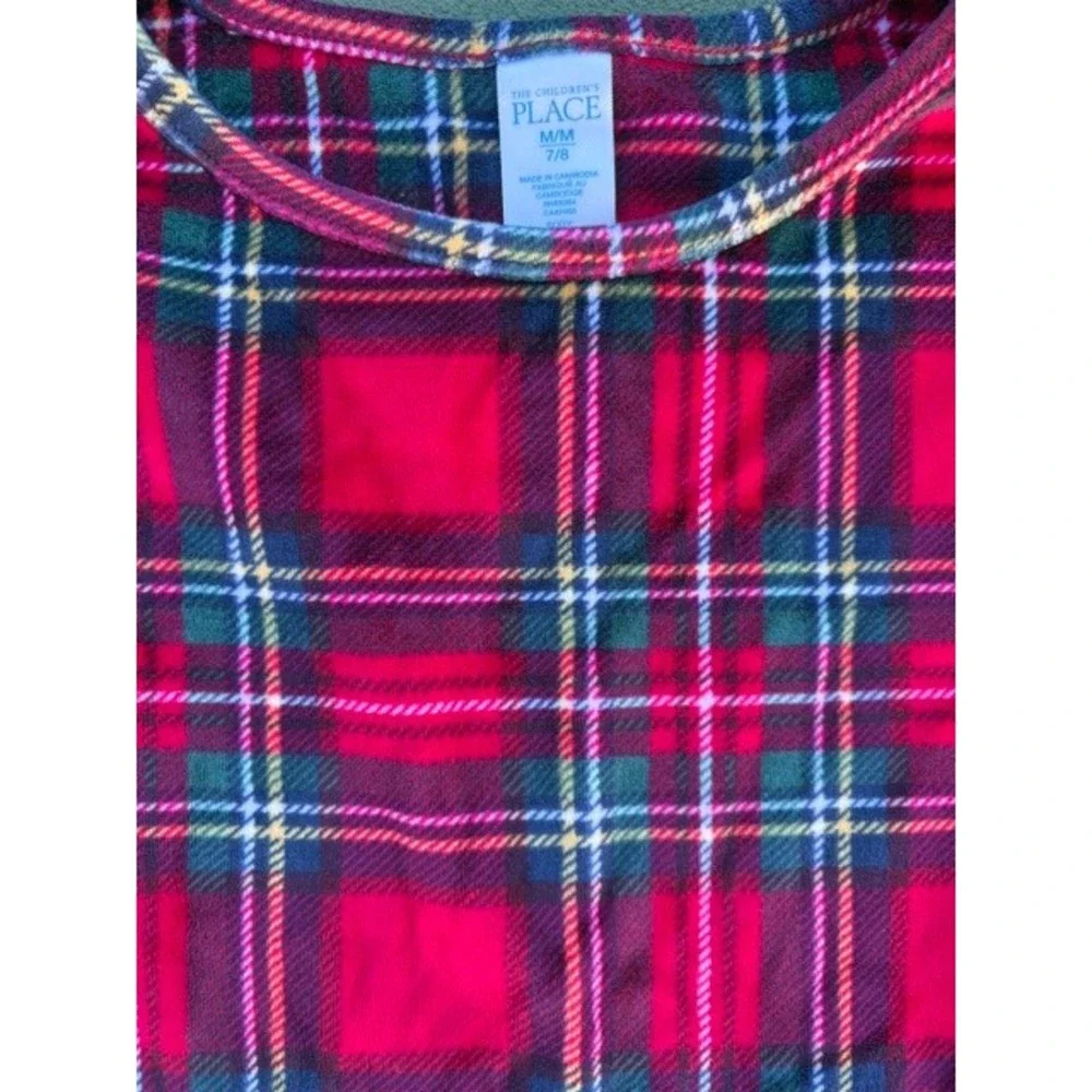 The Childrens Place Girls Red Plaid Fleece Nightgown Ruffle Hem Size‎ 7/8 M